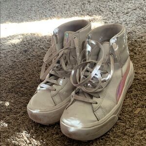 Women's High-Top Sneakers - White with Rainbow Accents
